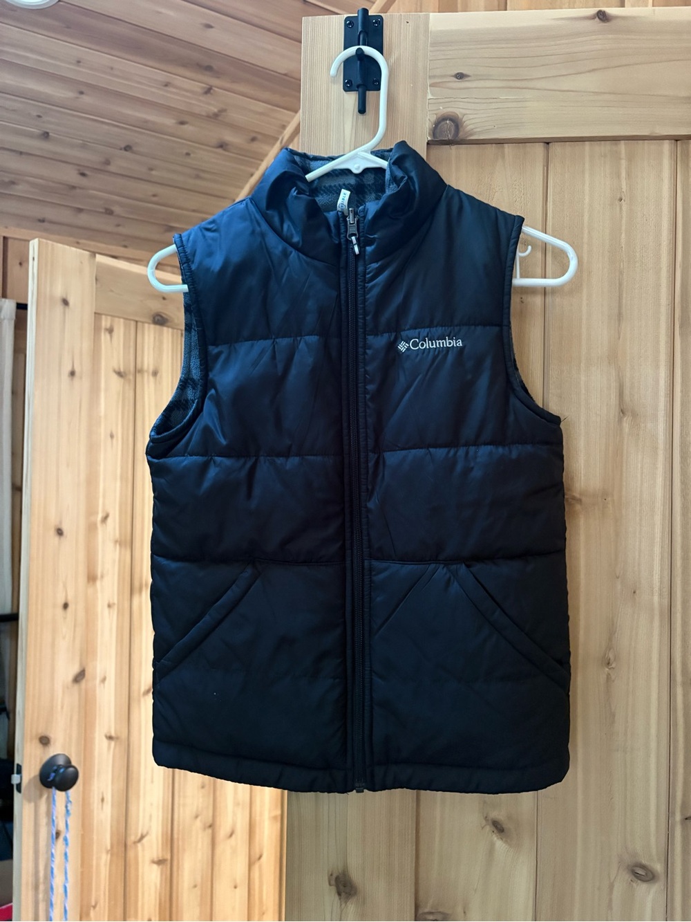 Columbia Youth reversible Black and Plaid Quilted Insulated Vest